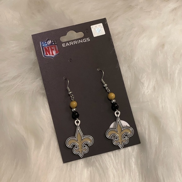 New Orleans Saints Earrings Fleur de Lis Football Team NFL Beaded Dangle - Picture 1 of 3